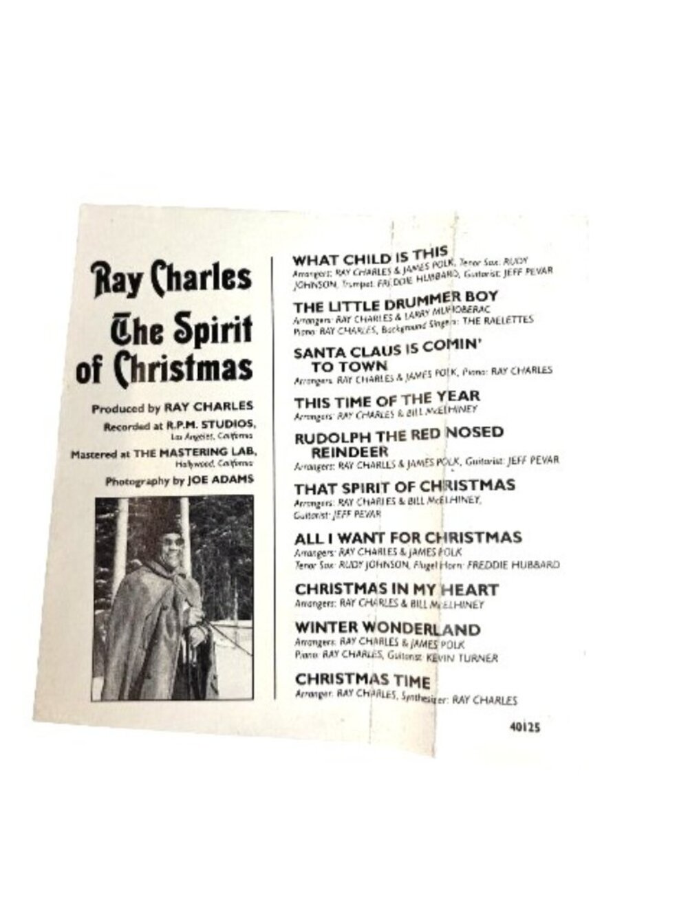 Ray Charles "The Spirit Of Christmas" Cassette Album 1985 CBS Records Vintage - Picture 6 of 7